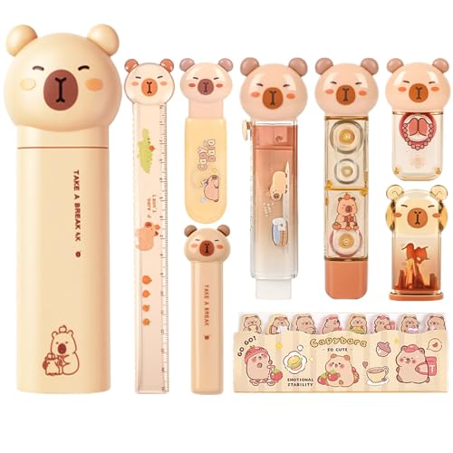 Capybara Stationery Set, Cute School Supplies Gift for Students - style: brown