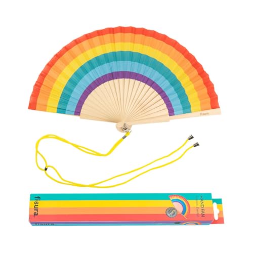 Fisura – Original Rainbow Folding Fan, Wooden Handheld Fan for Women, Colorful Pride Accessory for Party, Wedding, Birthday, Gift or Pride Day Decoration - color: Rainbow, Multicolor