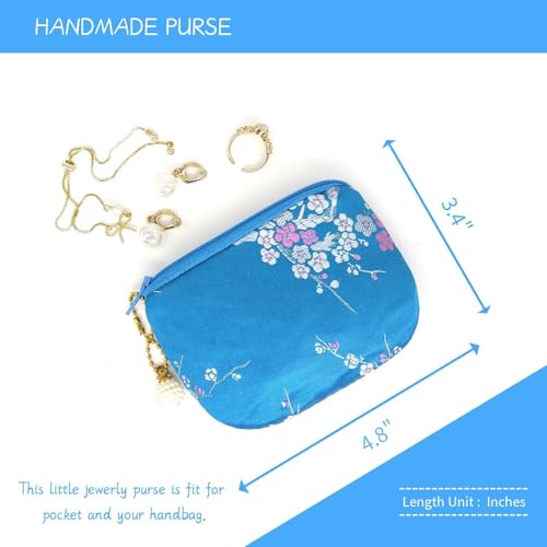 Handmade Women Coin Purse Brocade Rosary Bag Silk Jewelry Pouch Zipper Wallet - LightBlueV1 - color: LightBlueV1