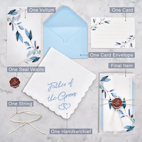 Mother of the Bride Gifts Wedding Handkerchief Keepsake - color: Father of the Groom, style: Blue Olive Leaf