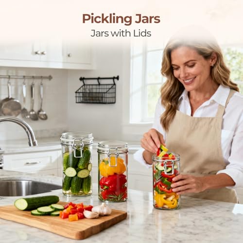 ComSaf Glass Pantry Jars with Airtight Lids 34 oz 3 Pack Coffee Canisters - size: 34 fl oz x 3