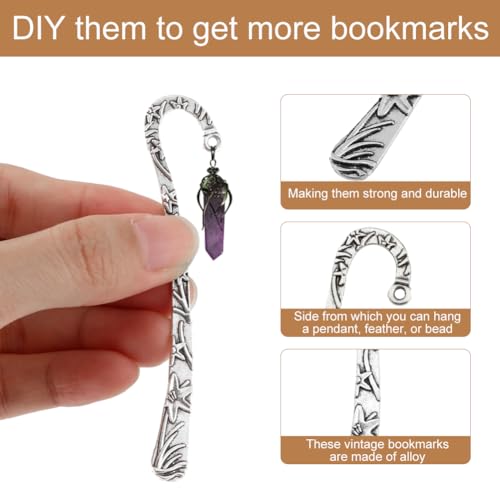 13pcs/Set Metal Bookmark for Women Men, Hairpin Hook Antique Tibetan Silver Carved Hook Bookmarks with Loop, Unique Charm Book Marker for Book Lovers Unique Gift