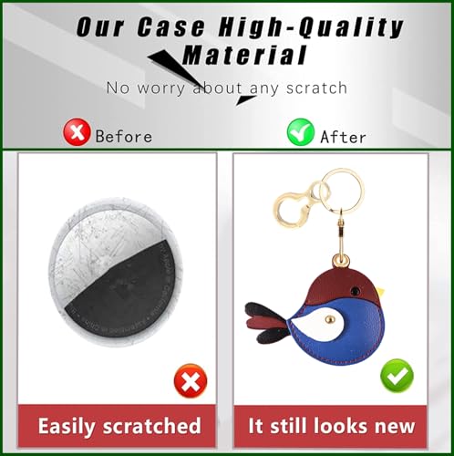 BORKUANA PU Leather Keychain holder Protective Case Compatible with AirTag - color: Bird B