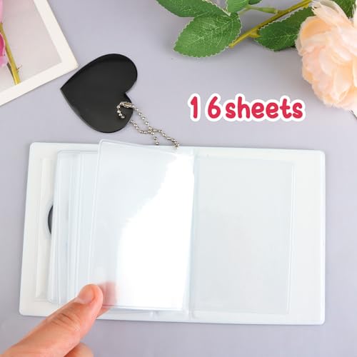 Mini Photocard Binder, Heart Hollow Portable Photos Card Book with Lovely Pendant, Cute Style Kpop Card Holder Collectible Album for Fans (Black and White 2 Pcs) - color: Black and White 2 Pcs