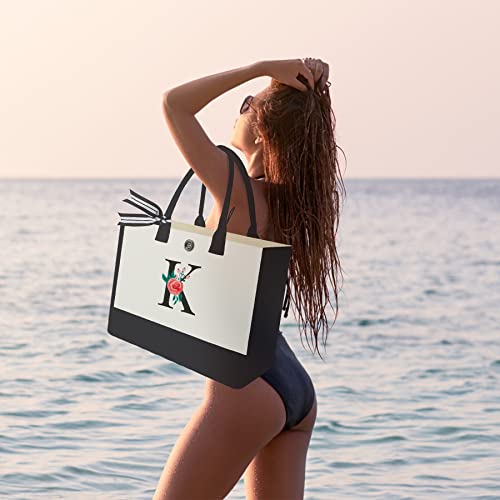 Initial Canvas Tote Bag, Personalized Monogrammed Tote Bag