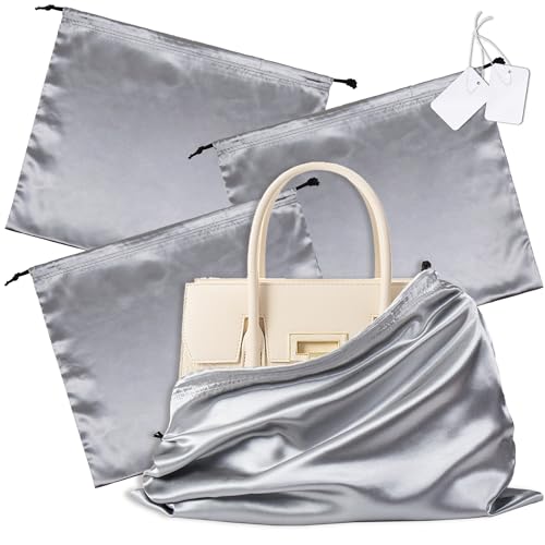 Vonty Grey Satin Dust Bags 3 Pack Drawstring Pouch for Purse, 19.6x15.7in - color: Grey, size: 19.6 x 15.7