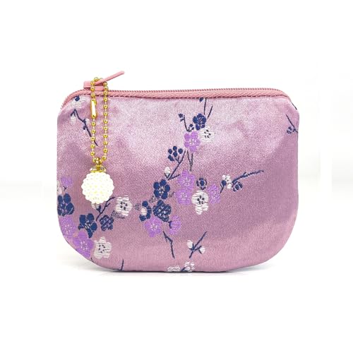 Handmade Women Coin Purse Brocade Rosary Bag Silk Jewelry Pouch Zipper Wallet - Aster - color: Aster