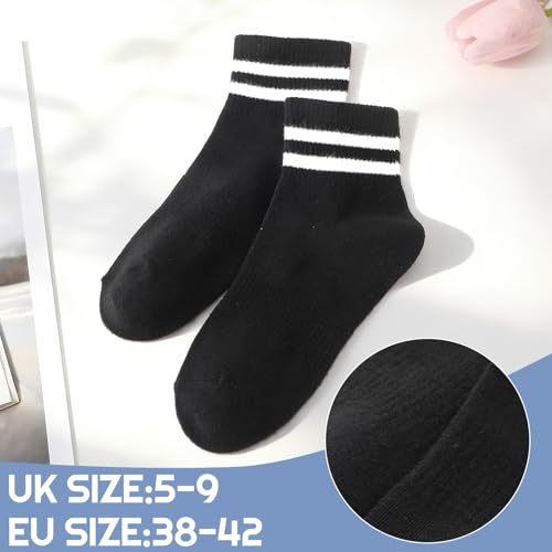 Womens White Crew Socks 6 Pair Striped Trim Casual Crew Socks - color: 8pairs Black