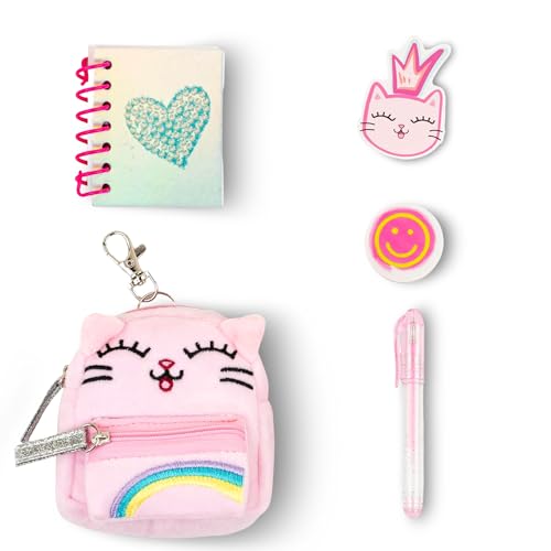 VOTUM Cabybara Keychain Charm for Backpacks, Purses, Handbags, Car Keys with Stationery Set - Includes Mini Notebook, Gel Pen, Eraser, Stickers - Portable & Fun Gift for Tweens & Adults Ages 8+ - style: Cat