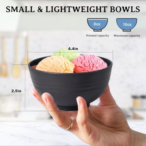 Wheat Straw Bowls Sets of 8, 10oz Small Plastic Bowl Reusable, Unbreakable Dessert Bowls, Microwave & Dishwasher Safe Snack Bowl for Kitchen, Party, Mini Bowls for Ice Cream - BlackBeige - color: Blackbeige, size: 10 oz