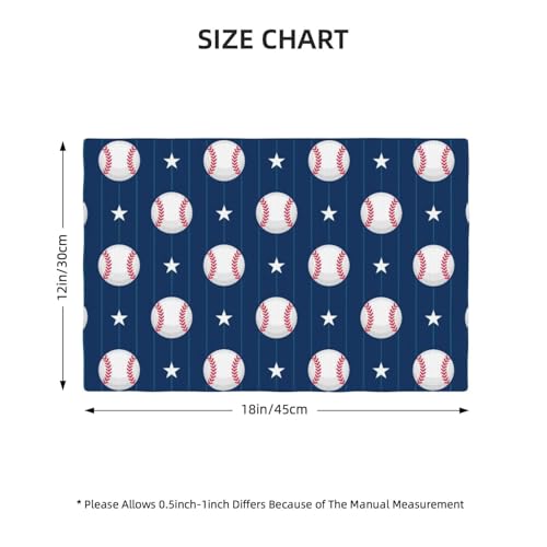 Baseball Theme Placemats Rectangle Linen Table Placemet Set of 6 - color: Blue White, size: Set of 6