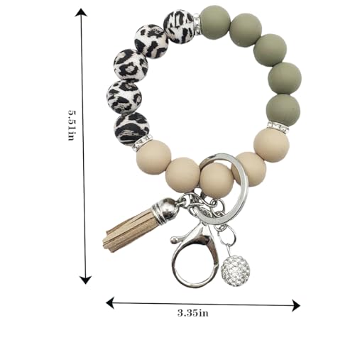 Unpafcxddyig Silicone Bead Keychain Bracelet Wristlet Key Ring - color: Army Green Black