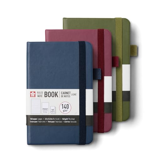 SAKURA Ruled Pocket Journal Notebook, Pine Needle, Indigo & Mulberry - color: Pine Needle, Deep Indigo & Mulberry