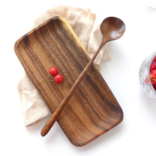 Long Soup Spoons, 11In Korean Style Natural Wood Long Handle Round Spoons - size: 11 inches