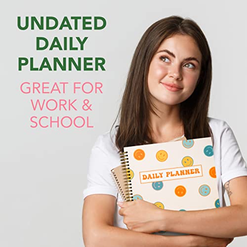 Undated Daily Planner Notebook 8.5x11, To Do List Notebook, Habit Tracker Journal, A4 Large Hardcover Spiral Schedule Notebook Planner, Retro Aesthetic Daily Planner Undated for Students Girls Teens - color: Happy Face