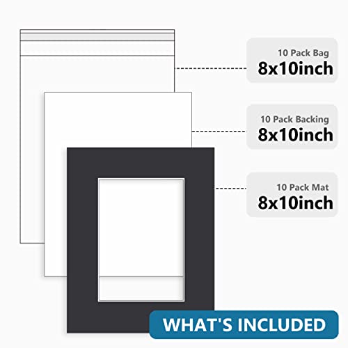 Somime 10 Pack Acid-Free 8x10 Black Mat Set for 5x7 Pictures with Bevel Cut - size: 8"x10" 10pack black complete set