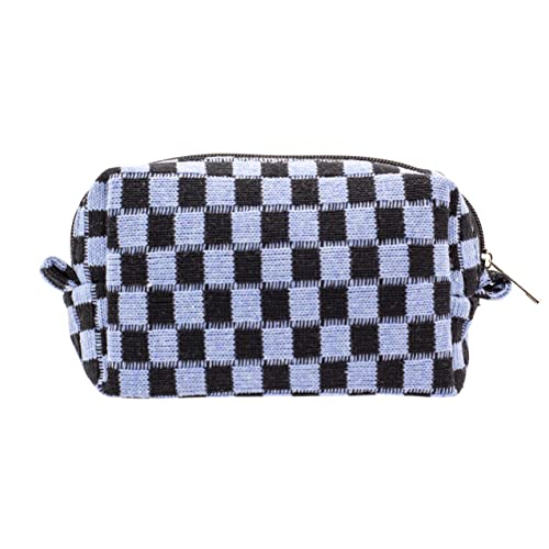 Checkered Makeup Bag for Purse, Small Travel Cosmetic Pouch,Blue Black - color: Blue Black