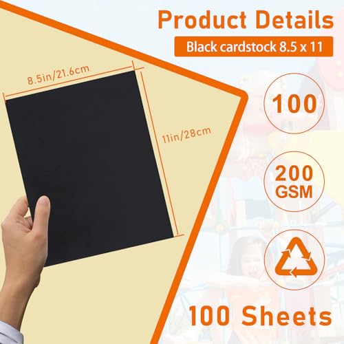 Guakicae 100 Sheets Black Cardstock 8.5 x 11 Printer Paper 75lb - color: Black, size: 100 Sheets