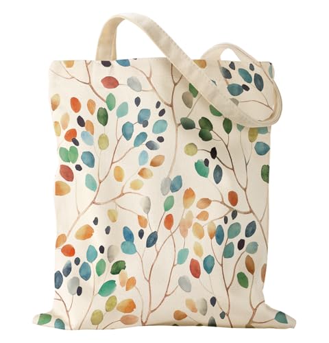 Miss Adola Cute Aesthetic Canvas Tote Bag for Women - color: Leaves