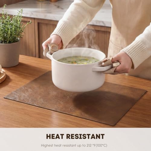 Artoid Mode Brown Faux Leather Placemats Set of 6, 12x18 Inch Waterproof Wipeable Heat Resistant Vinyl Place Mats, Reversible Table Mats for Kitchen Dining Decor - color: Brown, size: 12" x 18", Rectangular Set of 6
