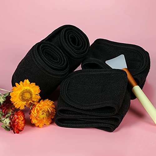 Facial Spa Headbands for Washing Face 4 PCS Makeup Shower Bath Wrap (Black) - color: Black