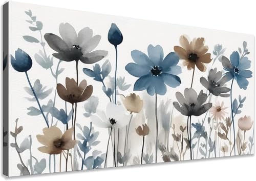 KZKU Flowers Canvas Wall Art - Floral Pictures for Wall Decor Indigo Brown Grey Canvas Prints Nature Printing Artwork for Living Room Bedroom Home Office Wall Decoration 24" x 48" - color: Elegant Flowers, size: 48"L x 24"W