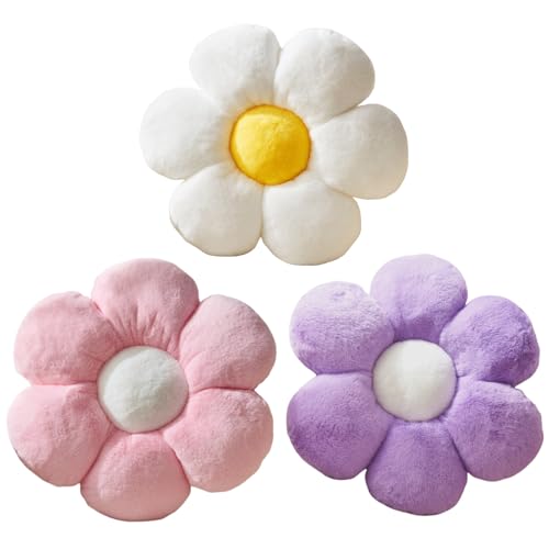3PCS Flower Pillow Set,15.7In Daisy Pillow White Purple Pink - color: 3pcs White Purple Pink, size: 15.7in
