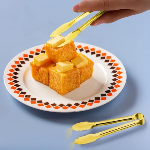 8PCS Gold Metal Tongs, 9" Stainless Steel Serving Tongs, Small Kitchen Accessories for Appetizer, Ice, Sugar Cube, Salad, Toaster, Desserts (Gold, 9 INCH) - size: 9 INCH