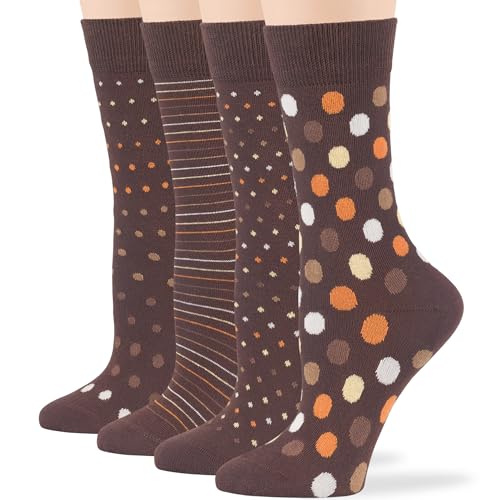 7BIGSTARS Women Cotton Crew Socks, Patterned 4 Pack, M 5-9 - L 8-12 - color: 01d - Brown Assortment (A29), size: 5-9