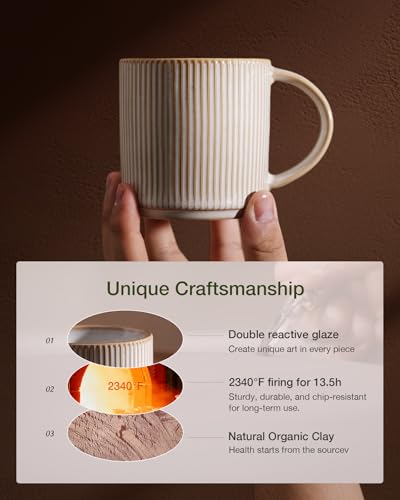 famiware Coffee Mug Set of 8, Star 12 oz Ceramic Mugs Cups Set with Handle - color: Star-Cappuccino White, size: 8 Count (Pack of 1)