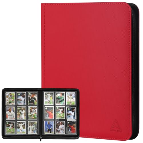 9 Pocket Card Binder - 540 Capacity with Zip Closure Premium, Double-Sided,Sturdy & Sleek PU Leather Protector for MTG, TCG, Sport & Collectible Cards (Red) - color: Red