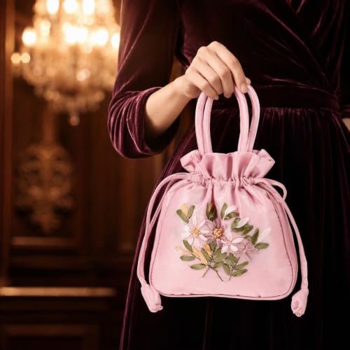 Holibanna Embroidered Floral Handbags Chinese Ethnic Drawstring Bag Purse