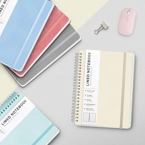 Lined Spiral Notebook for Women, A5 College Ruled Leather Spiral Journals - color: Light Yellow, size: A5