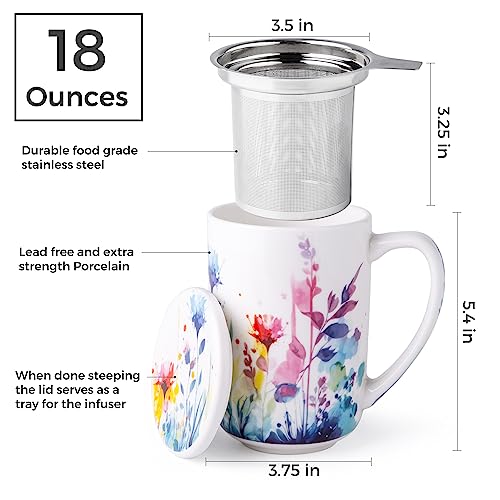 AmorArc Tea Cup With Infuser and Lid, 18oz Loose Leaf Tea Mug With Steeper - color: Sage