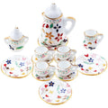 Sumind 15 Pieces Miniature Porcelain Tea Cup Set Kitchen Miniature Porcelain Set Mini Flower Pattern Teapot Cup Plates Kitchen Accessories(Gold Leaf Style) - style: Gold Leaf Style