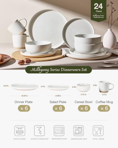 Famiware Milkyway 24-Piece Dinnerware Set with Mugs, White - color: White, size: Service for 6 (Include Mugs)