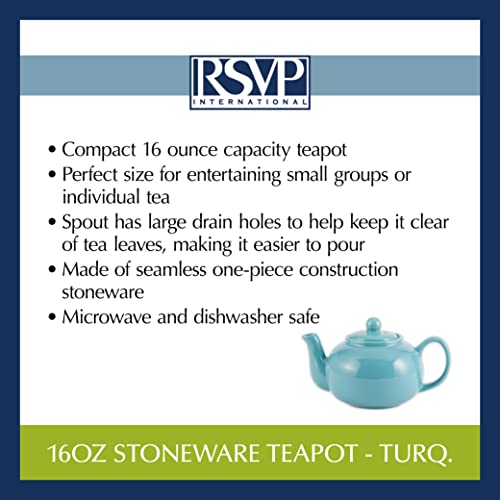 RSVP International Stoneware Teapot Collection, Microwave and Dishwasher Safe, 16 oz, Turquoise - color: Turquoise, size: 16 oz