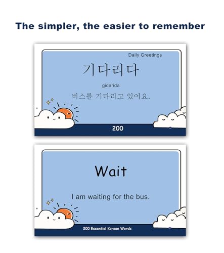 200 Essential Korean Words Vocabulary Flash Cards Flashcard for Beginners Adults | Learn Korean for Beginners Adult