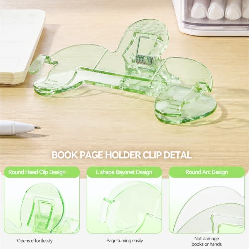 Transparent Book Page Holder for Reading, Large Book Clip, Green - color: Green