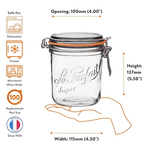 Le Parfait Super Terrine 750ml (24oz) Glass Canning Jar, Wire Bail Lid, 1PK - color: 750ml (Single)