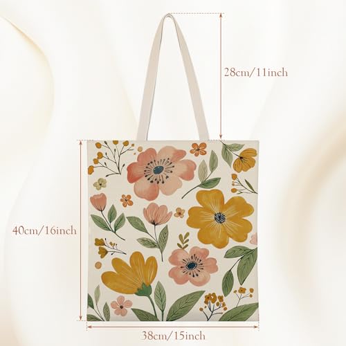 Louise Maelys Floral Canvas Tote Bag For Women with Inner Zipper Pocket - style: Vintage Flower