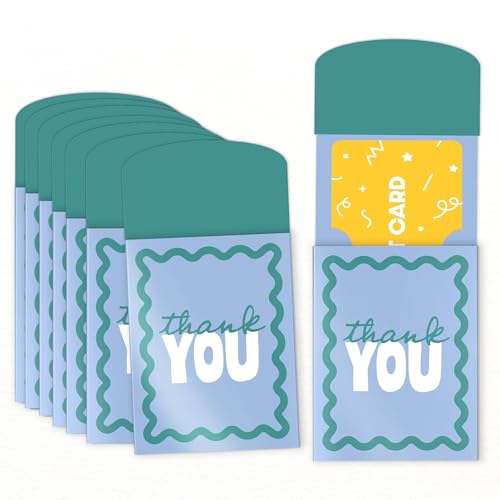 Big Dot of Happiness Blue and Teal Wavy Thank You Gift Card Holders with Envelopes, Cash Money Holders and Gift Card Sleeves, Retro Stationery Nifty Gifty Pack - Set of 8 - color: Blue and Teal