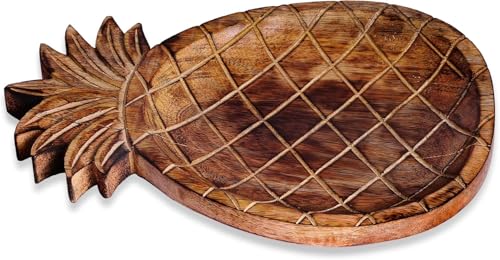 S.B ARTS Wooden Tray Pineapple Design For Decor Desk Bathroom Kitchen Counter Ottoman Living Room Food Display Dining Table Natural Finish Intricate Detail Hand Carved Tray MangoWood 12 x 8 x 1 Inches - style: Pineapple
