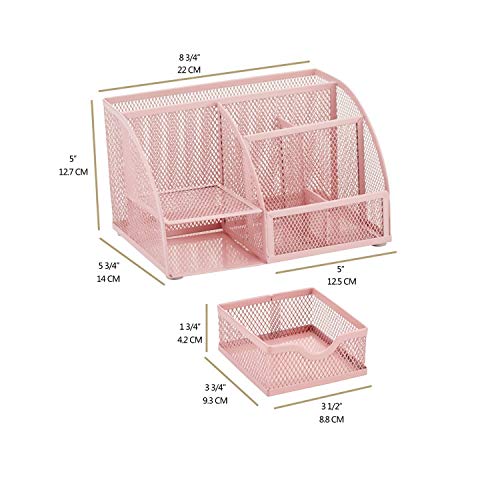 Annova Mesh Desk Organizer Office with 7 Compartments + Drawer/Desk Tidy Candy/Pen Holder/Multifunctional Organizer (Light Pink) - color: Light Pink