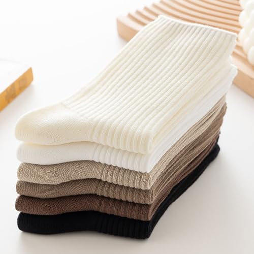 Womens Striped Crew Socks, Cute Vintage Retro Mid Calf Boot Socks for Women Ladies 5/6 Pairs, Size 5-10 - color: Multicolor