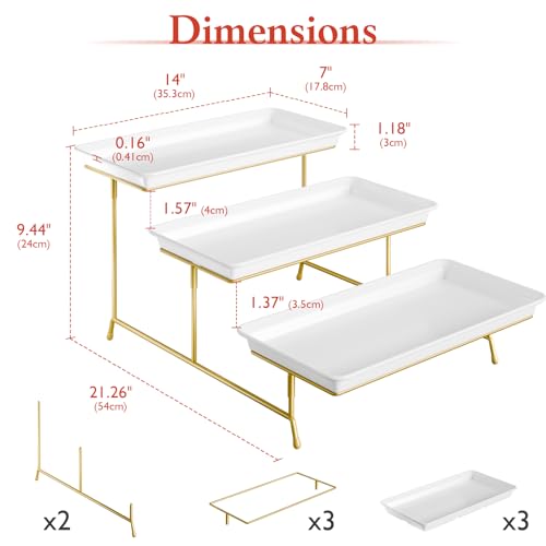 Bumusty 3-Tier Melamine Serving Tray Set, 14 x 7 in, Gold Stand - color: Gold, size: 14" x 7"