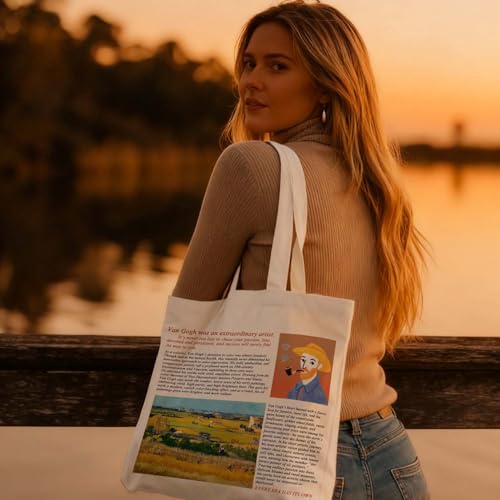 Art Canvas Tote Bag,Art Lovers Gifts,Aesthetic Tote Bag for Women. - color: White - Van Gogh 01