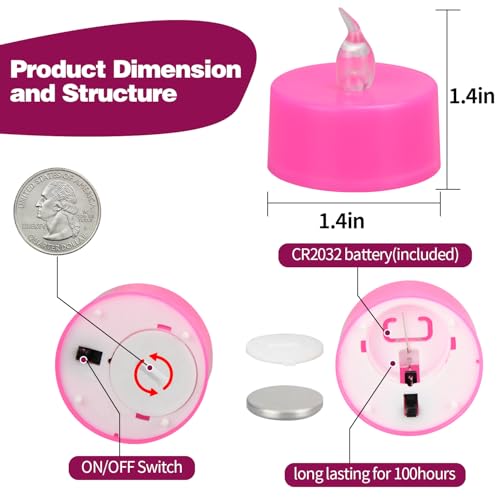 KOABY 24 Pack Pink Light Flameless Tea Lights, Pink Base, Last 100H - color: Pink Light, Pink Base, size: 24 Pack