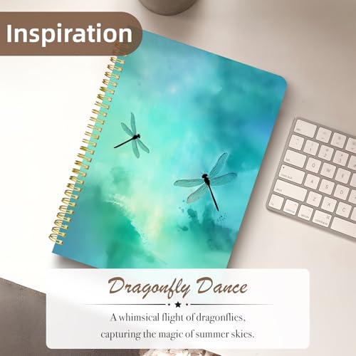 Cute Spiral Notebook Lined Journal B5 Note Book with Pocket, Green - color: Dragonfly