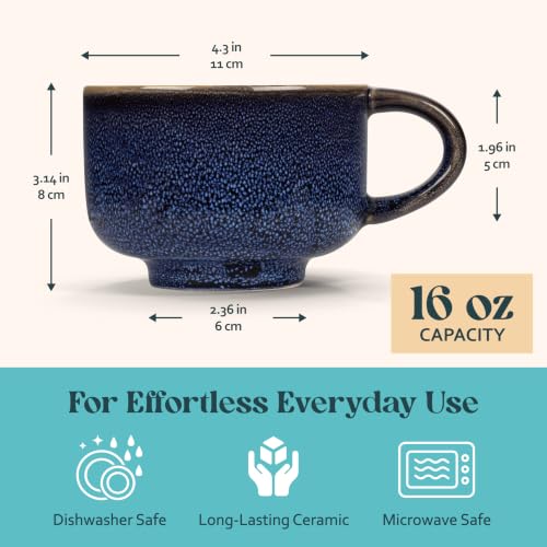 NOVA CERAMICS Navy Blue Extra Large Coffee Mug - 16 oz Ceramic Mug - Abyss - color: Abyss